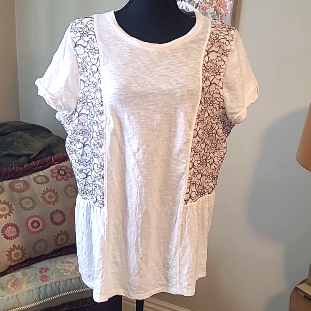 Lane Bryant Peplum Tee Shirt White Black Lace Overlay Size 18W-20W